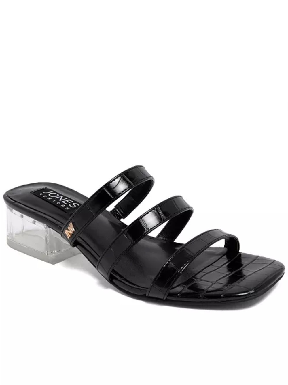 Jones New York Black Patent Strappy Slide with Clear Block Heel